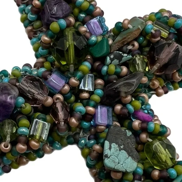 Vintage Handcrafted Beaded Embellished Cross Handmade Beads Ornamental Cross - Picture 6 of 10